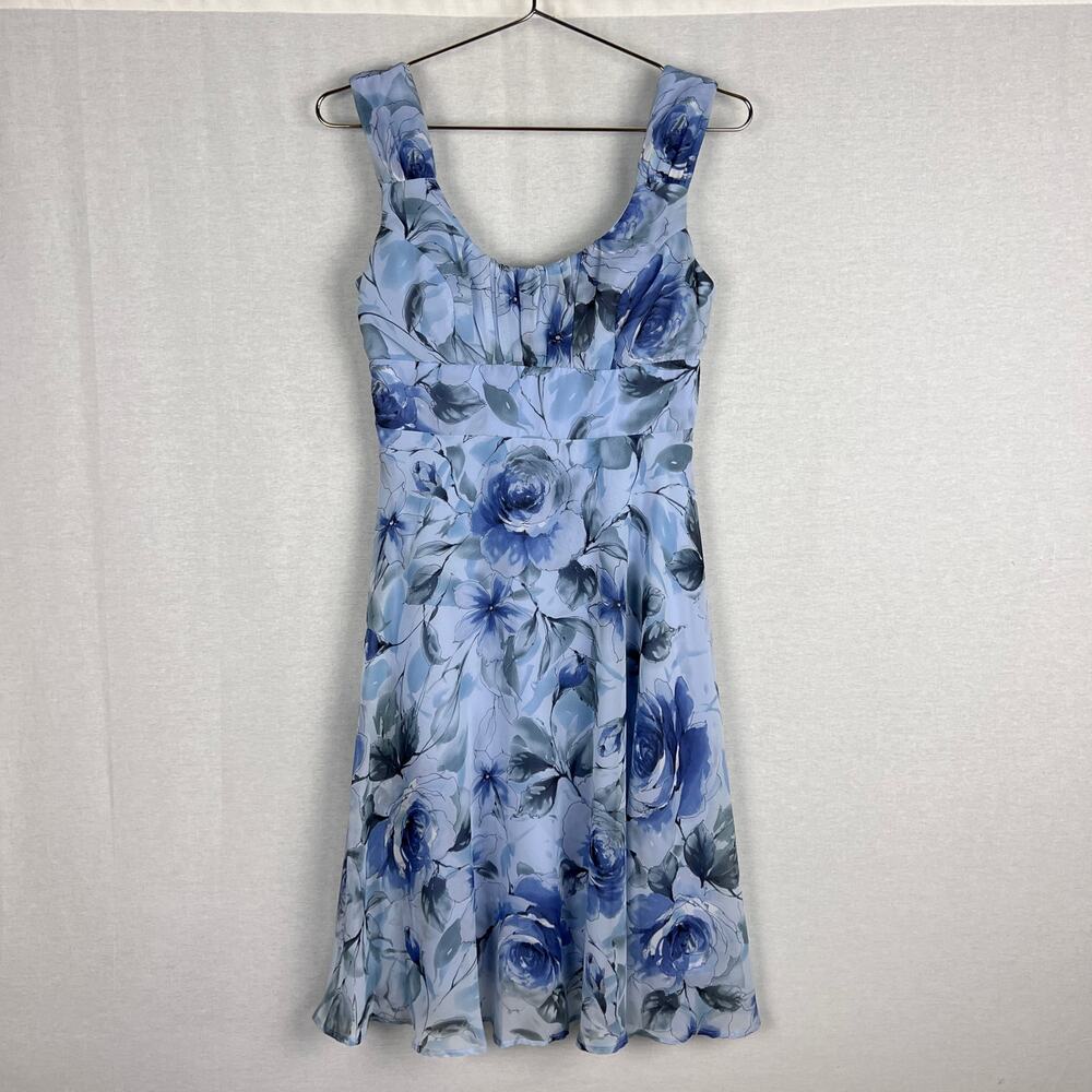VTG Y2K Milkmaid Dress Babydoll Blue Floral Fairy Spring Easter Feminine Cottage